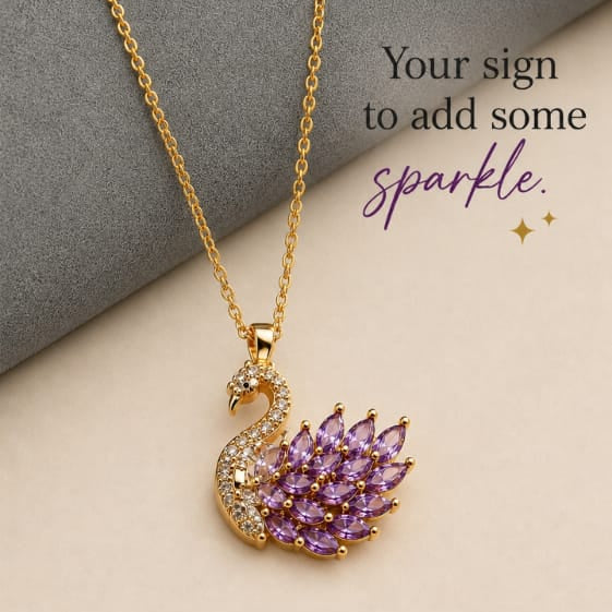 Purple Crystal Swan Pendant Necklace – Gold Necklace for Women | Vionmart