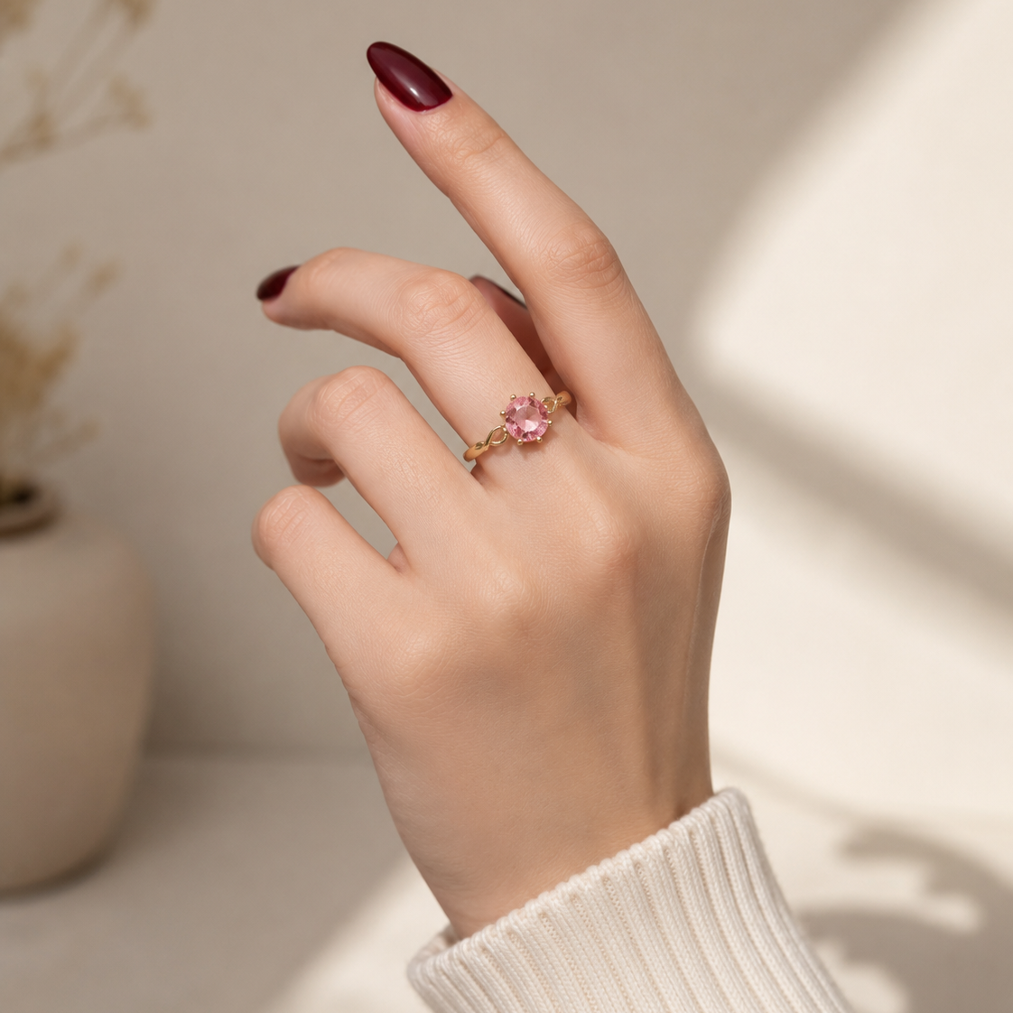 Dainty Round Gemstone Stacking Rings | Minimalist Pink & Blue Crystal Gold Bands