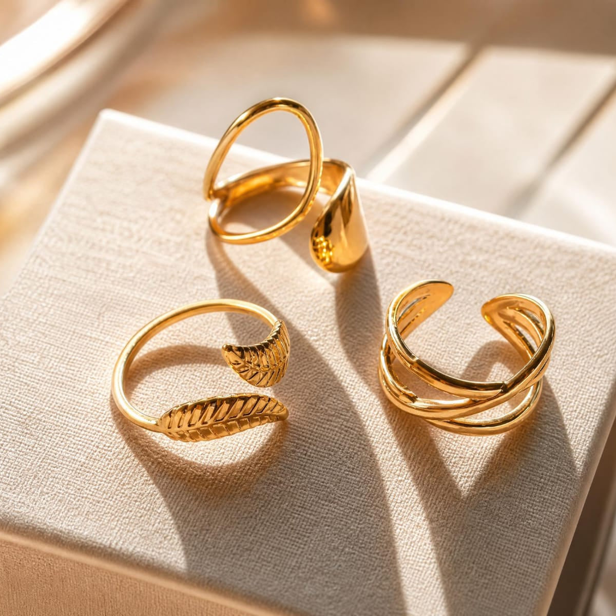Minimalist Gold Abstract Rings | Adjustable Leaf, Wave, & Teardrop Geometric Bands