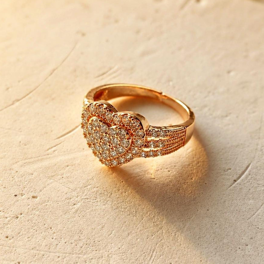 Sparkling Crystal Heart Ring in Gold – Elegant Pavé Diamond Promise Ring