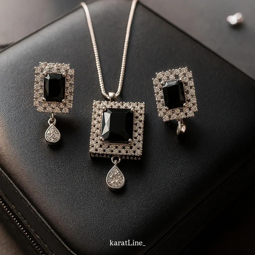 Royal Blue Crystal Pendant Necklace and Earrings Jewelry Set | Silver Halo Jewelry